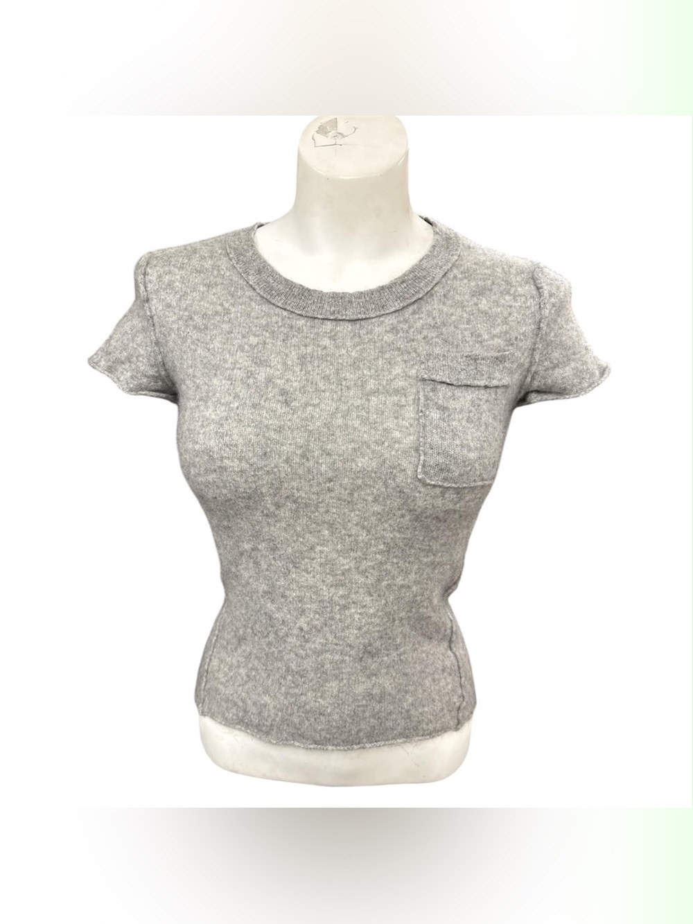 White + Warren Gray Short Sleeve Cashmere Blend Tee with Pocket Size XS